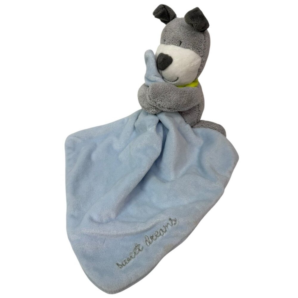 Carter's Blue Gray Puppy Dog "Sweet Dreams" Lovey Plush Security Blanket Rattle